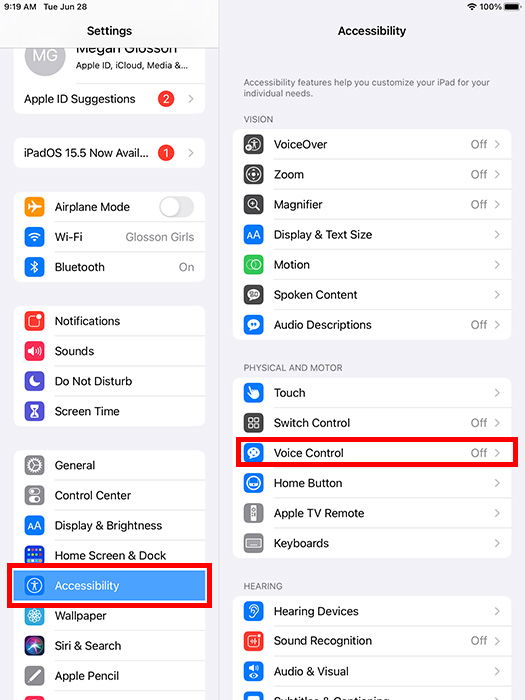 Экран настроек голосового управления