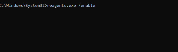 reagentc.exe /enable 명령 실행 결과