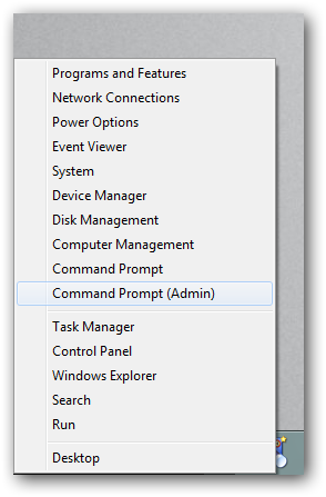 Скриншот: контекстное меню с пунктом Командная строка (от имени администратора)