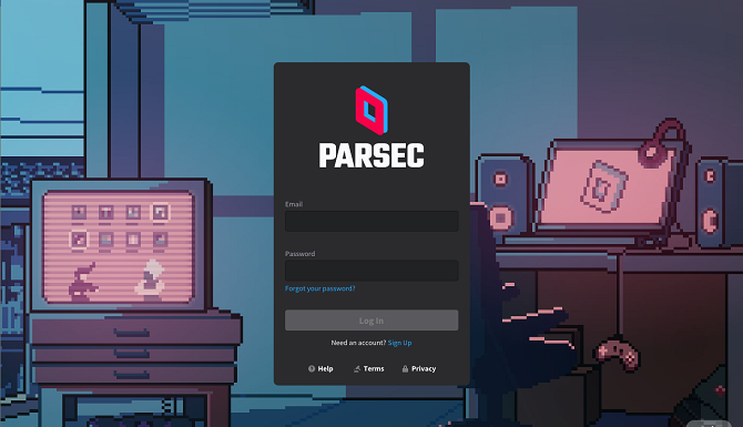 Окно регистрации Parsec на клиенте