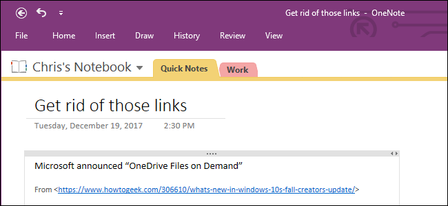 Отключить автоссылки при вставке в OneNote