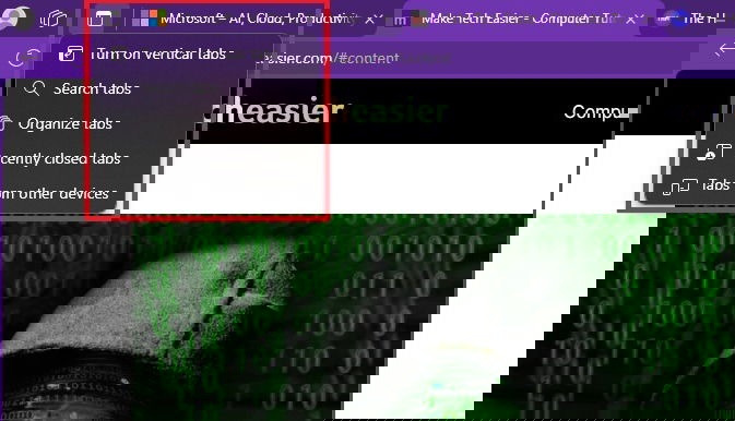 Customize Microsoft Edge by turning on vertical tabs.