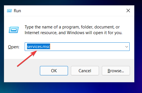 Диалог «Выполнить» с командой services.msc