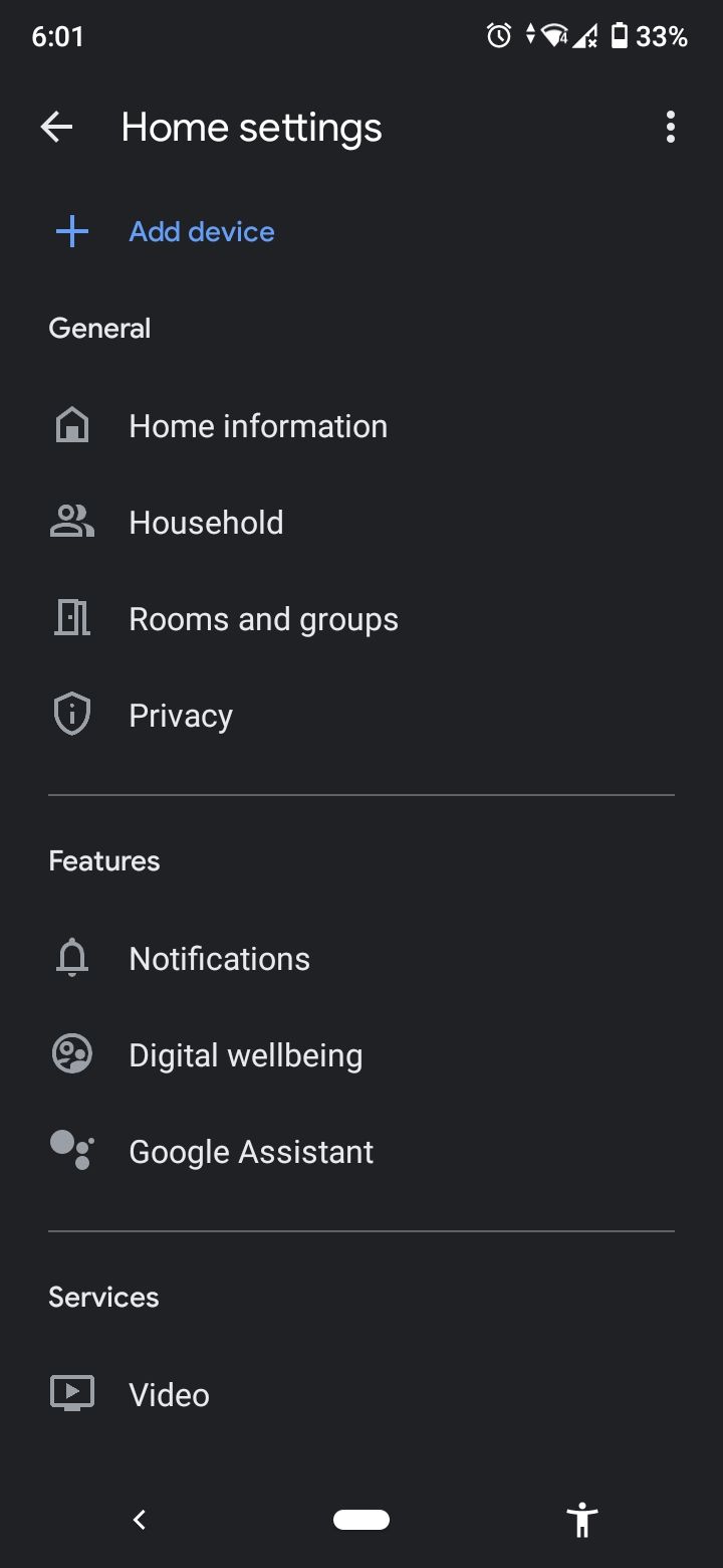 экран настроек Google Home