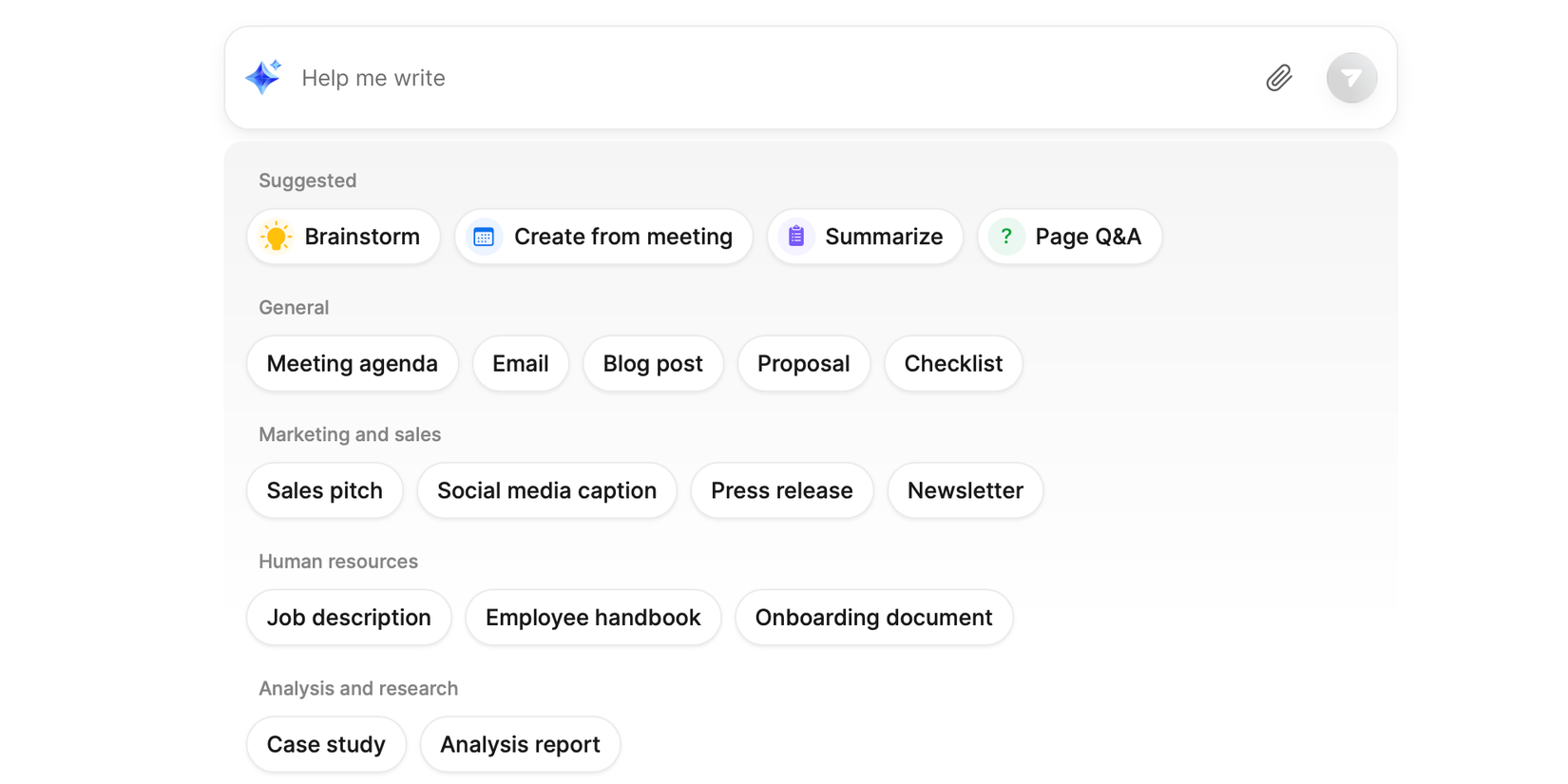 В панели Docs пользователь просит AI‑компаньона сформировать документ