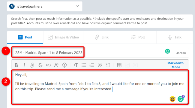 Заполнение заголовка и текста поста