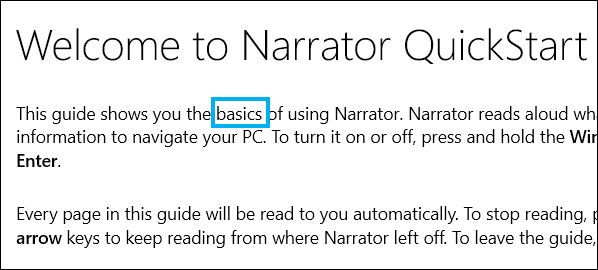 Иллюстрация курсора Narrator на экране