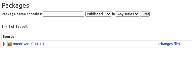 The onedriver package download page with the arrow icon highlighted