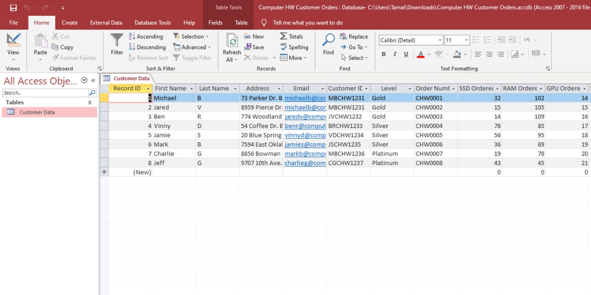Записи и поля в Access