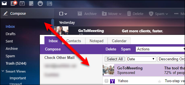 Переключение между полной и базовой Yahoo Mail