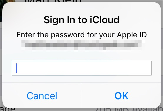 Запрос пароля iCloud на iPhone