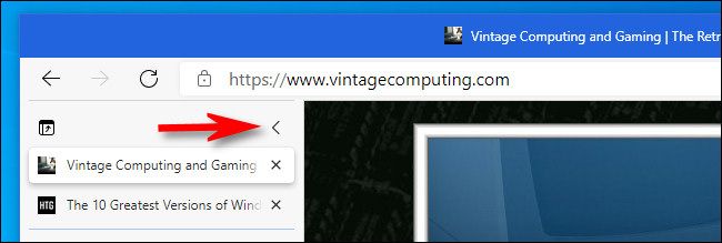 В колонке вертикальных вкладок Edge нажмите кнопку вертикальной стрелки, чтобы свернуть список вкладок.