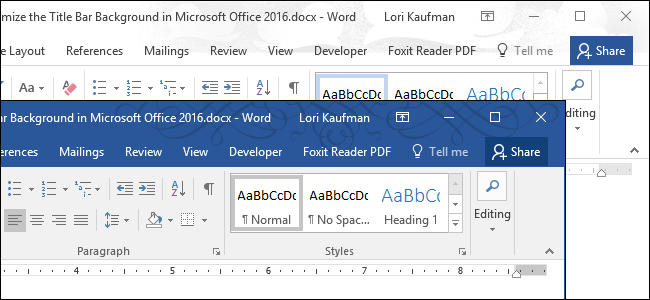 Настроить фон и тему заголовка в Office 2016