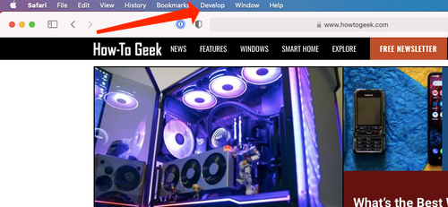 Меню Разработка в строке меню Safari