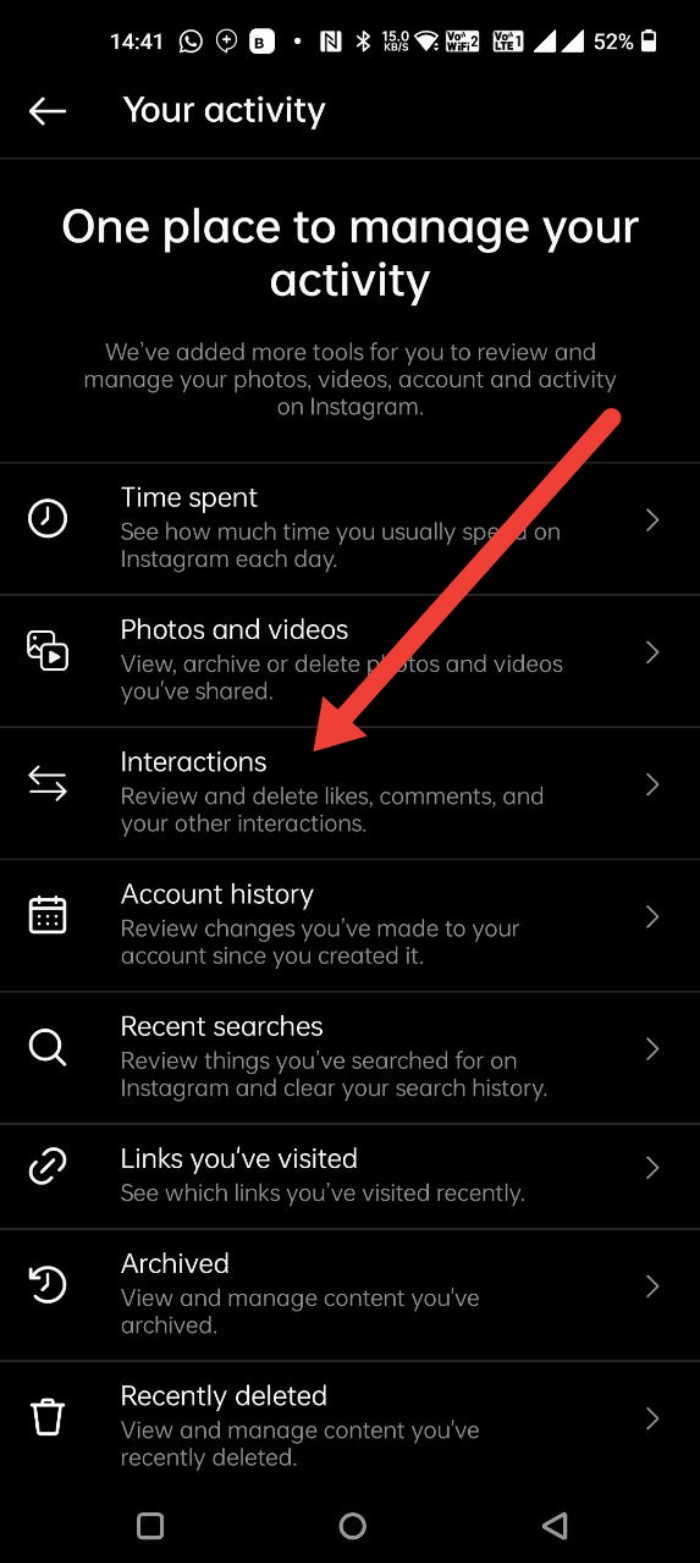 Sección Interacciones en Android