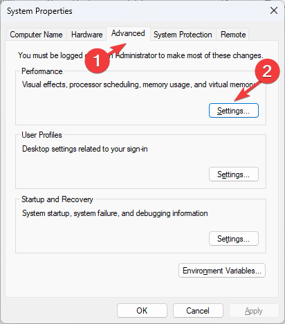 Параметры производительности Windows