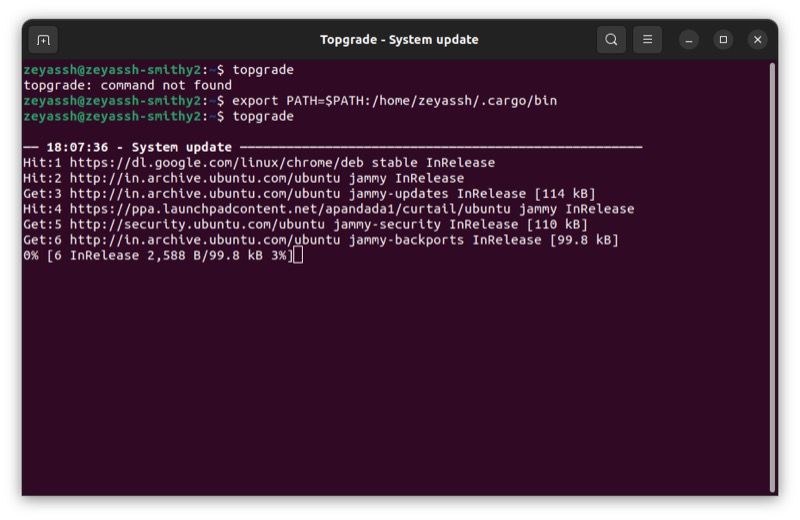 Запуск topgrade в терминале