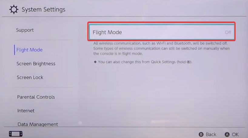 Режим полёта на Nintendo Switch