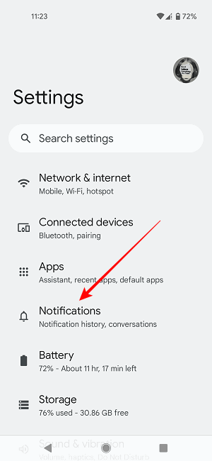 Настройки уведомлений в Android 12 на Pixel