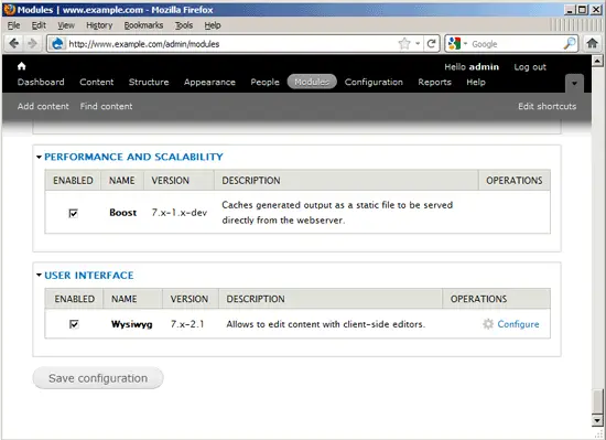 Список модулей с отмеченным Boost