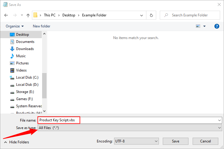 Saving the script with Notepad.