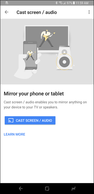 Выбор Chromecast в Google Home для трансляции экрана