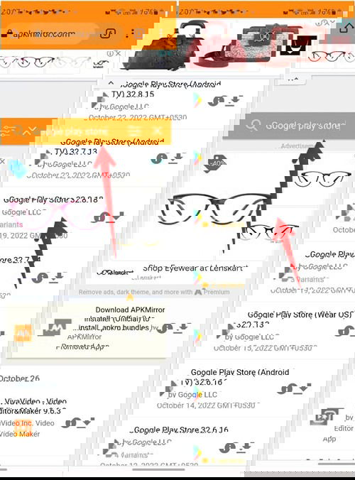 Страница версии Google Play Маркет на APKMirror с деталями сборки