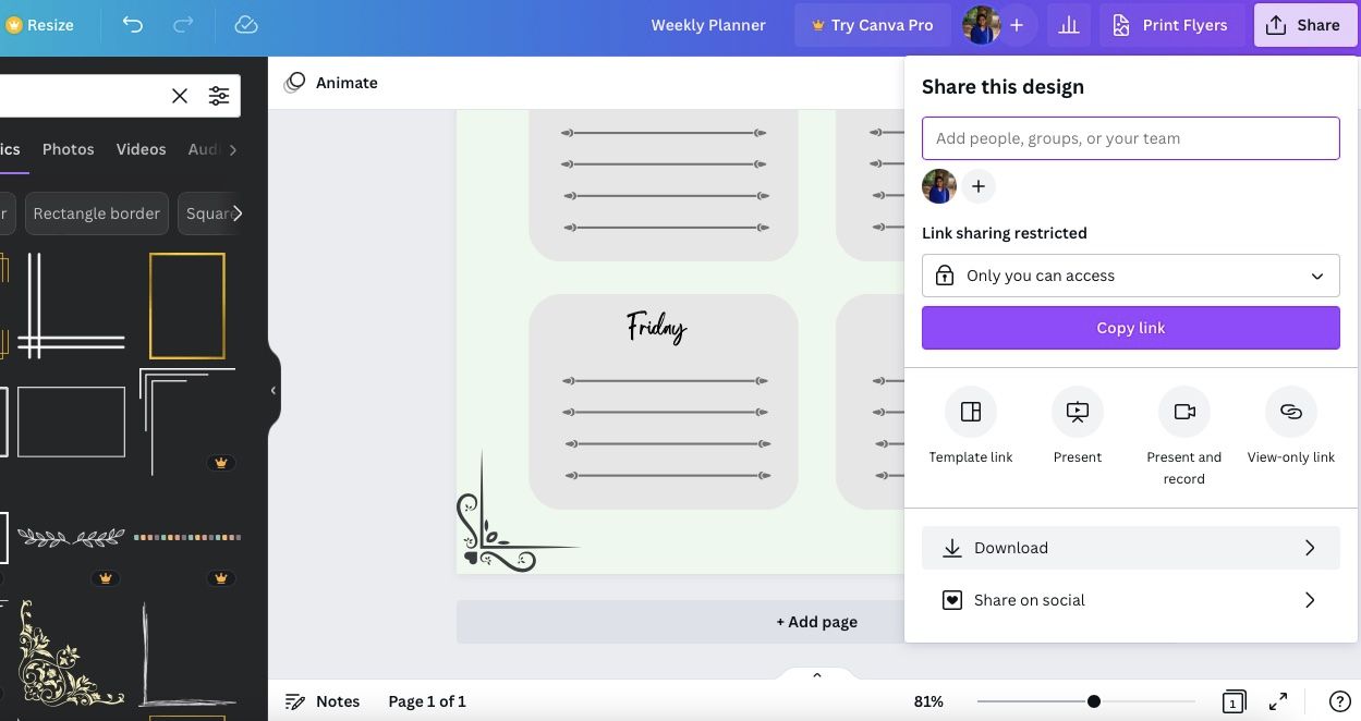 Экспорт планера в PDF