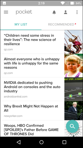 Главный экран Android: Мой список и Рекомендованные рядом