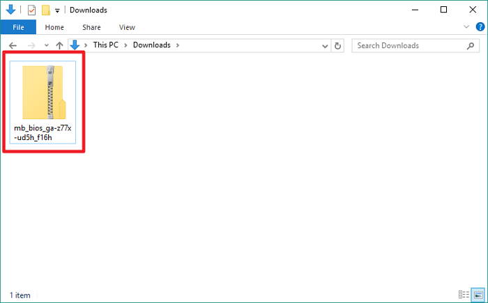 ZIP-файл BIOS в папке Загрузки Windows