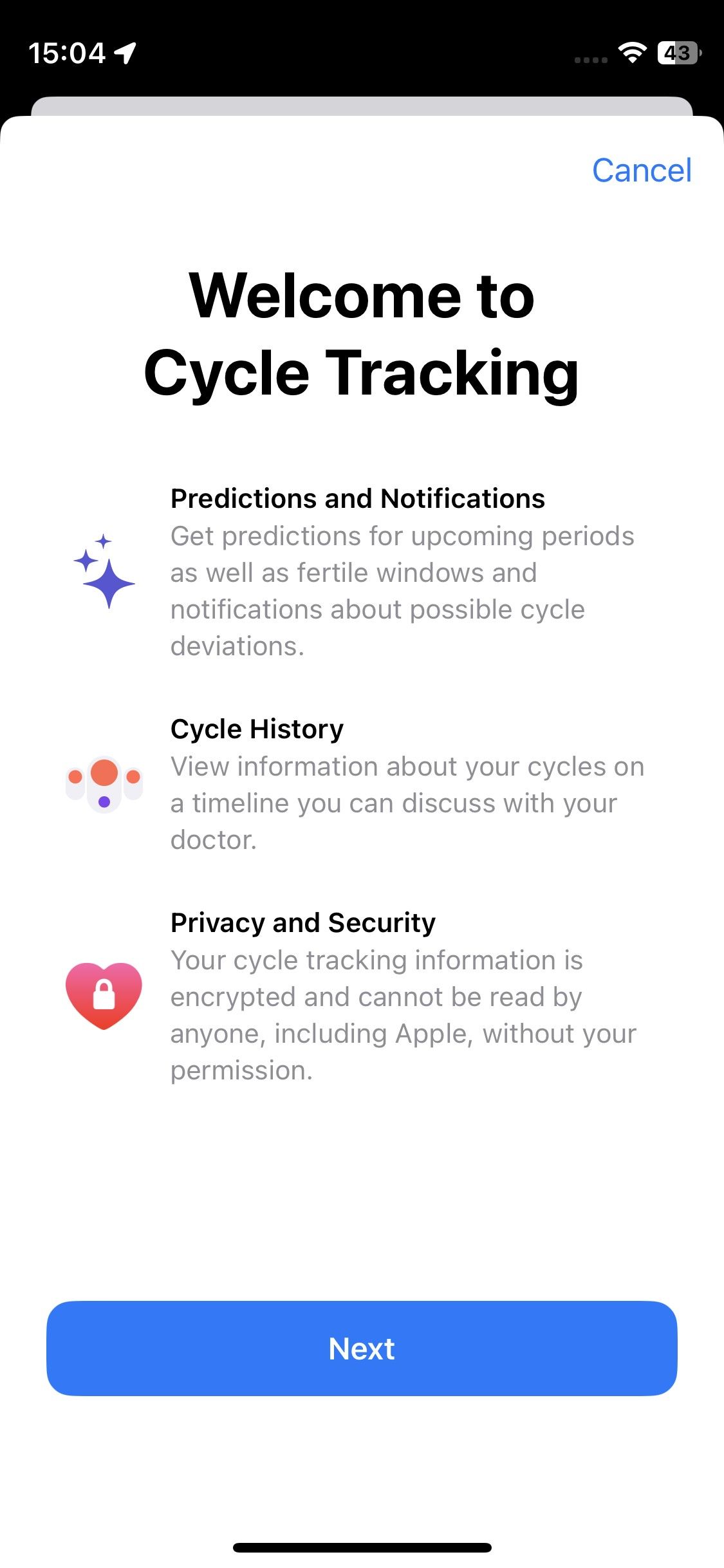 Экран приветствия Cycle Tracking
