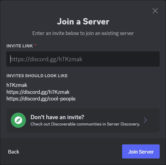 Кнопка «Присоединиться к серверу» в интерфейсе Discord