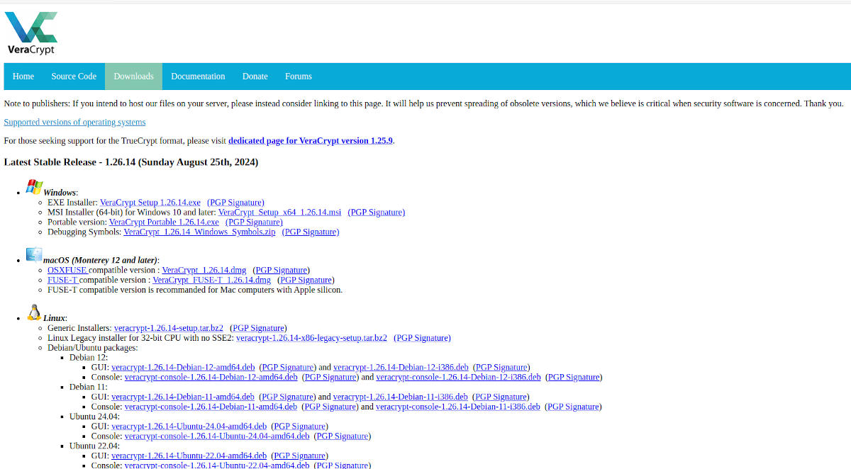 Страница загрузки VeraCrypt
