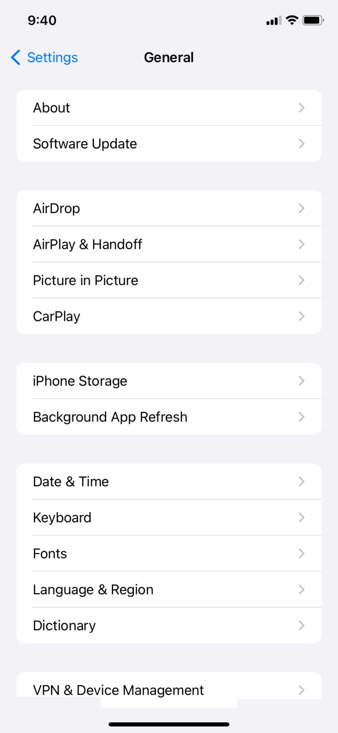 iPhone Settings General