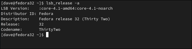 Вывод lsb_release для Fedora в терминале