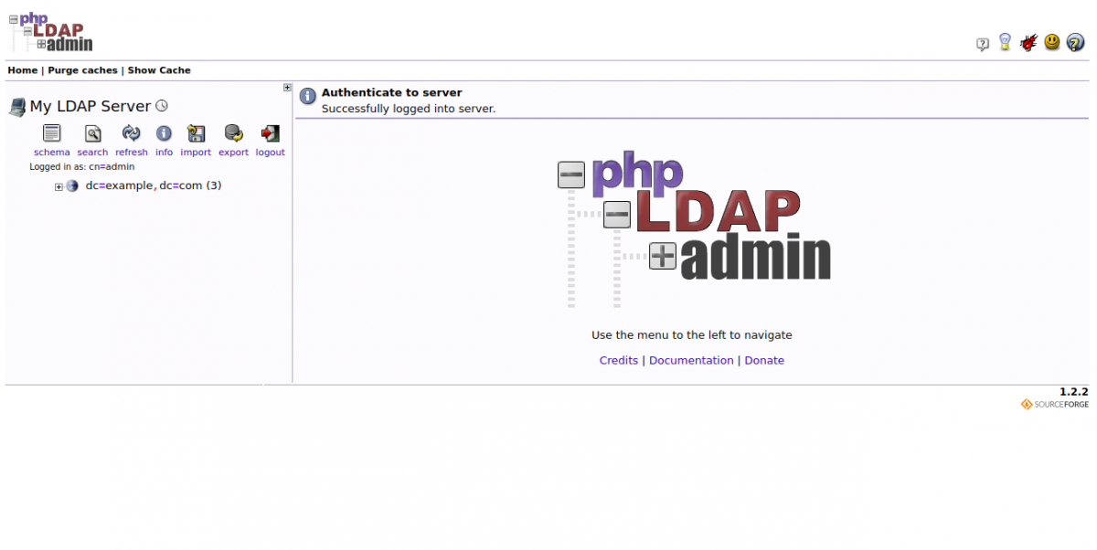 Дашборд phpLDAPadmin с древовидным представлением каталога