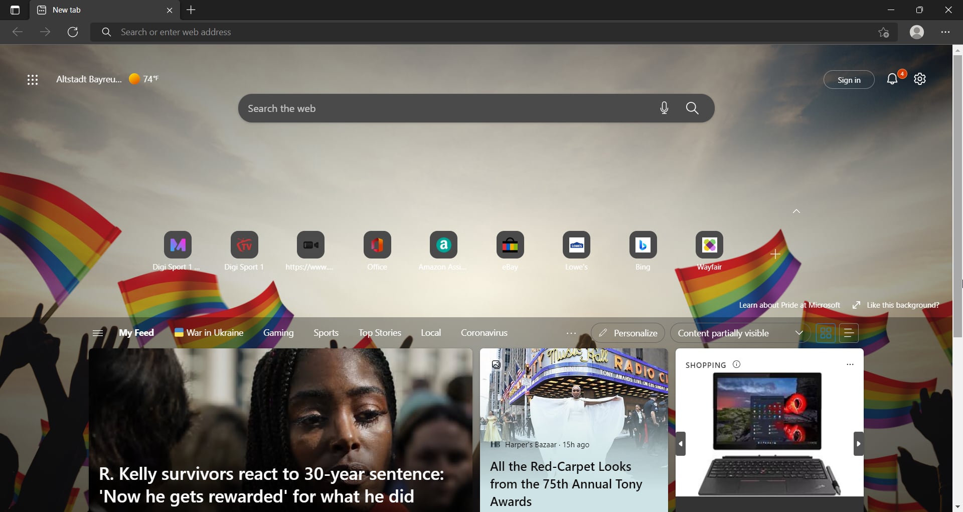 Интерфейс Microsoft Edge