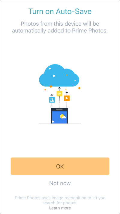 Экран настройки автозагрузки в мобильном приложении Prime Photos