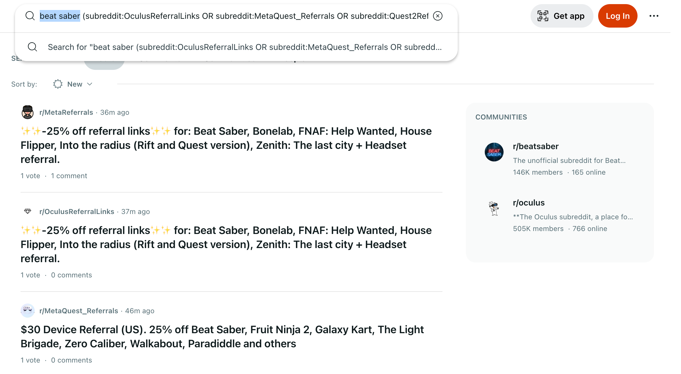 Результаты поиска Reddit по реферальным кодам для Beat Saber
