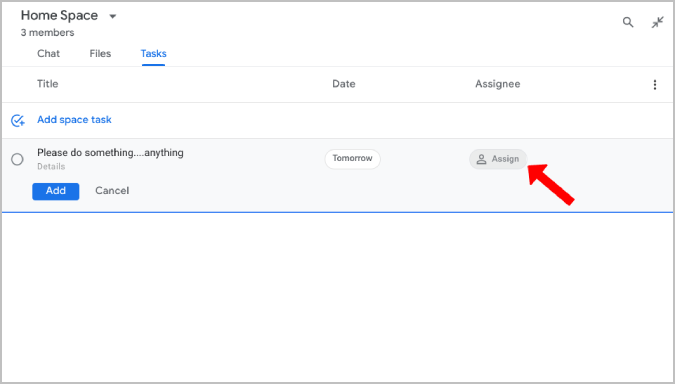 assigning a task on google chat