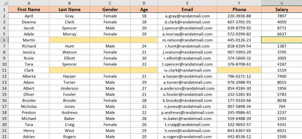 Результат: удалены полностью пустые строки