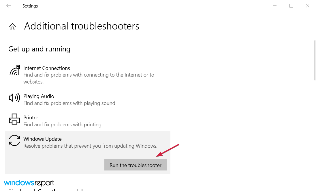 Средство устранения неполадок Windows Update с кнопкой Запустить