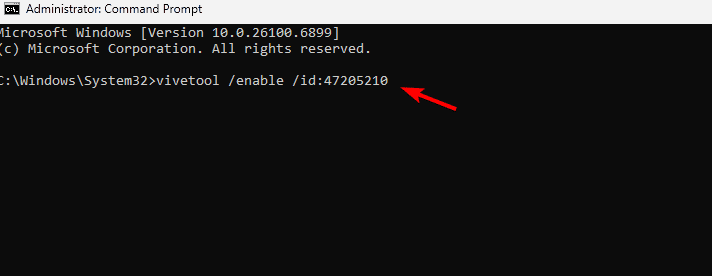 Командная строка с командой vivetool enable