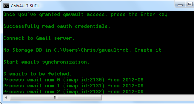Процесс резервного копирования писем в GMVault