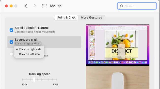 Подтверждение стороны вторичного клика на Magic Mouse