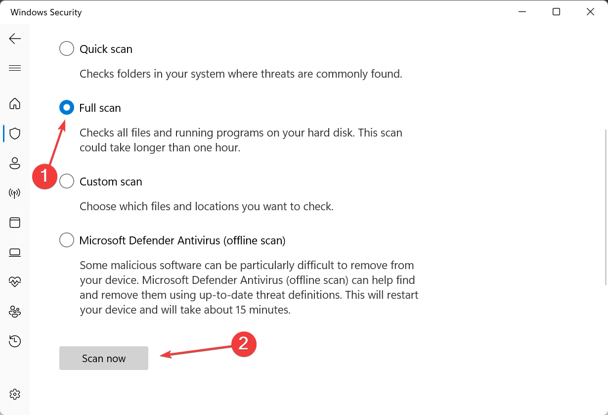 Изображение: выбор полной проверки в Безопасности Windows