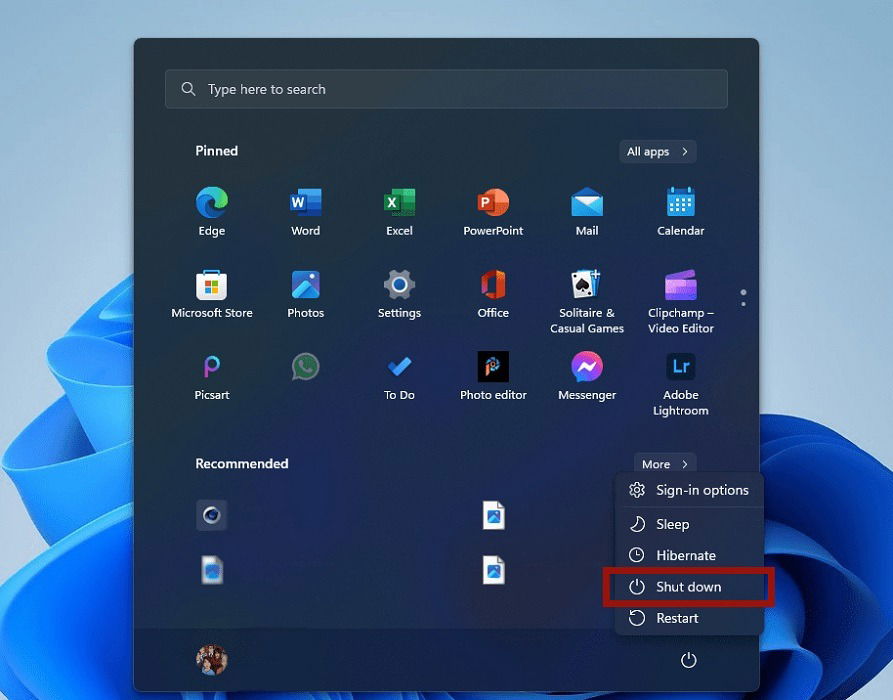 Опции завершения работы в Windows