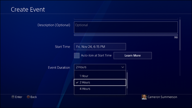 Выбор длительности события
