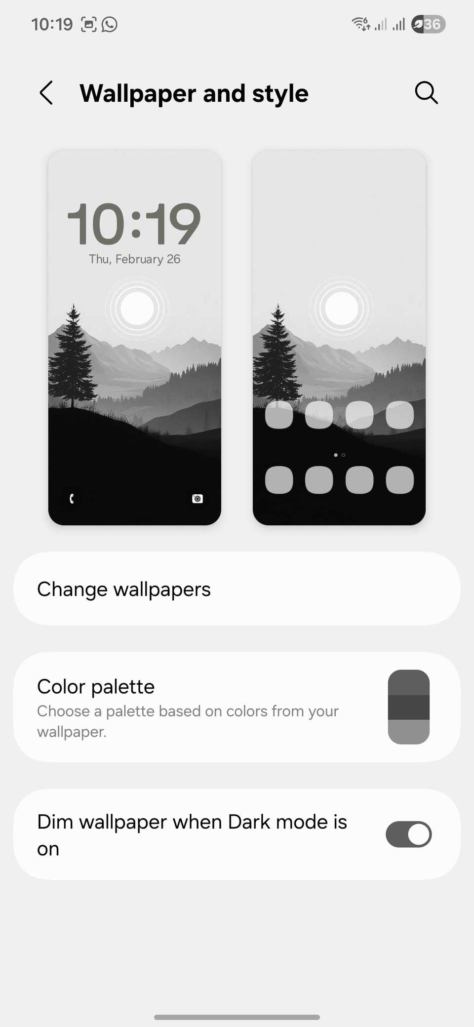 Wallpaper and Style settings in Samsung One Ui 8.