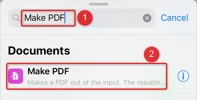 Добавьте действие Make PDF в команду